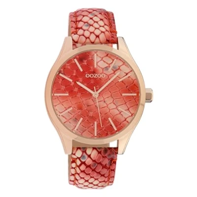 Afbeelding van OOZOO Timepieces Rosé goudkleurige horloge met rode leren band C10431