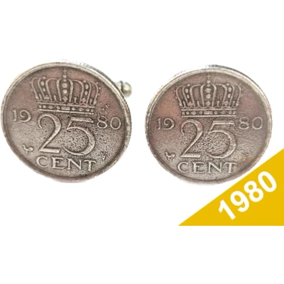 Afbeelding van Manchetknopen Kwartje 1980 Verzilverd Uniek en Stijlvol Sieraad met Jaartal Cadeau Geboortejaar Alle Jaartallen Beschikbaar Doorsnede 1,8 cm
