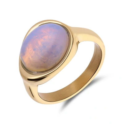 Afbeelding van Lucardi Dames Stalen goldplated Ring met opaal ovaal Staal Goudkleurig 17 / 53 mm