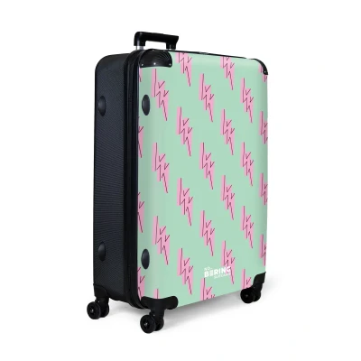 Afbeelding van NoBoringSuitcases.com® Koffer groot Reiskoffer lichtgewicht Groen met roze bliksem Rolkoffer 4 wielen Grote trolley XL 98 liter bagage
