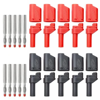 Afbeelding van MLMLH Bananenstekker 4 mm 10 stuks bananenstekker, stapelbaar, rood/zwart, adapter voor testdraden, multimeter elektrische tests