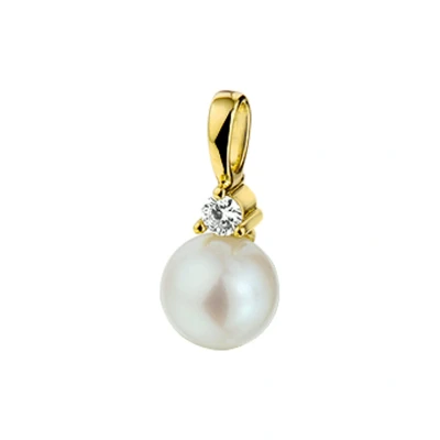 Afbeelding van Trendjuwelier huiscollectie Hanger Geelgoud Parel en Diamant 0,05 Ct.