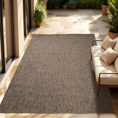 Afbeelding van Paco Home Tapijt Vloerkleed In &amp; Outdoor Balkon Terras Keukenvloerkleed Eenkleurig Gemêleerd Patroon, Maat:200x280 cm, Kleur:Taupe