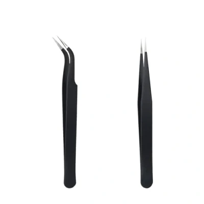 Afbeelding van Wimpertang, 2 stuks, wimperverlenging, pincet, pincet met rechte en gebogen uiteinden, wimperverlenging van roestvrij staal, voor doe het zelf, manicure,