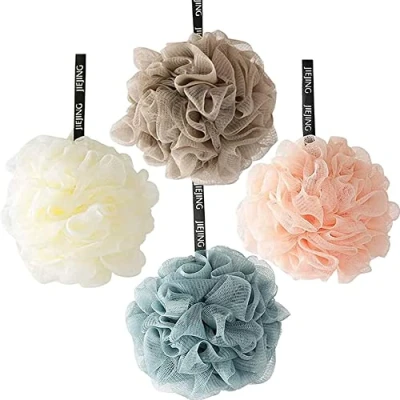 Afbeelding van 4 stuks douchespons, luchtvakkenspons, body scrubber, wasspons lichaam, peeling spons, comfortabele en zachte geschikt voor vrouwen mannen (bruin)