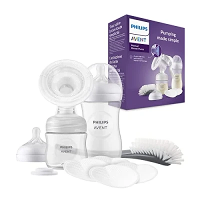 Afbeelding van PHILIPS Avent handkolf cadeauset Enkele borstkolf, babyflessen van 260 ml en 125 ml, BPA vrij, 4 borstkompressen voor eenmalig gebruik (model SCD430/60)