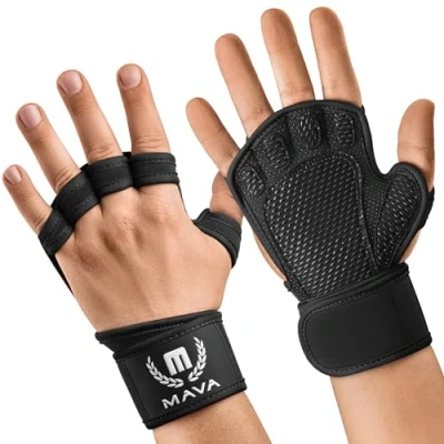 Afbeelding van Mava Sports Geventileerde trainingshandschoenen met geïntegreerde polsbandages en volledige palm siliconen vulling extra grip geen eelt. Perfect voor gewichtheffen, powerlifting, pull ups,