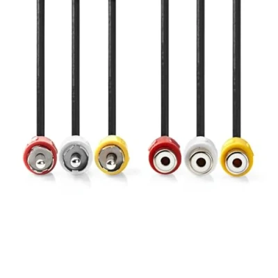 Afbeelding van Composiet Videokabel 3x RCA Male Female Vernikkeld 480p 2.00 m Rond PVC Zwart