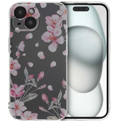 Afbeelding van Apple iPhone 15 Hoesje Siliconen en TPU (zacht) iMoshion Softcase/Backcover Blossom Watercolor Telefoonhoesje