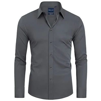 Afbeelding van DEMEANOR Herenhemd met lange mouwen, businessoverhemden, slim fit, overhemden, strijkvrij, vrijetijdshemd voor heren, grijs, XL