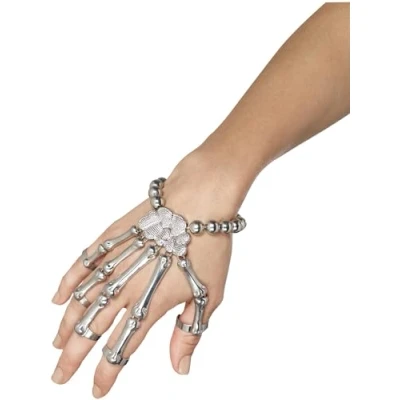Afbeelding van Smiffys Skeleton Hand Kostuum Armband Zilverkleurig