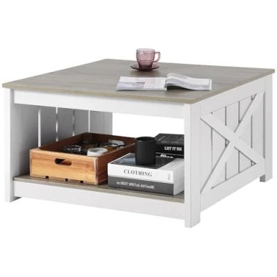 Afbeelding van VEVOR salontafel cocktailtafel 80cm vierkant met open opbergvak
