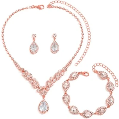 Afbeelding van FDEETY Sieraden Sets voor Vrouwen Strass Ketting Armband Dangle Oorbellen Bruid Bruidsmeisje Crystal Zirconia Bruids Bruiloft Sieraden, Zink