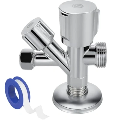 Afbeelding van PipeSan Universeel combi hoekventiel 1/2&quot; 3/8&quot; 3/4&quot; van messing, zelfafdichtend, corrosiebestendig, ideaal voor aansluiting op wasmachine en vaatwasser