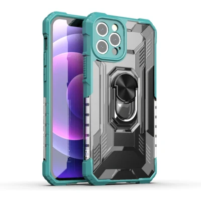 Afbeelding van Hoesje geschikt voor iPhone 13 Pro Backcover Rugged Armor Ringhouder Shockproof Extra valbescherming TPU Groen