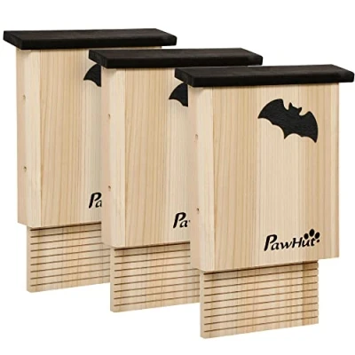 Afbeelding van PawHut vleermuisdoos, set van 3 stuks, vleermuishuis, vleermuisnestkast, hangvleermuisdoos voor zomer, winter, dennenhout, 25 x 6 37,5 cm, naturel