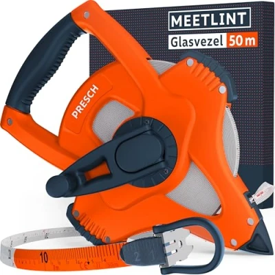 Afbeelding van Presch Meetlint 50m Snelle terugloop dankzij 3:1 versnelling Weerbestendig Rolbandmaat van glasvezel Zwengelvergrendeling voor perfecte spanning Veilige grip multifunctionele haak