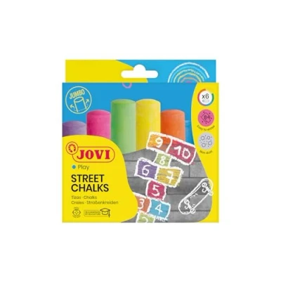 Afbeelding van Jovi MAXI CLASSCOLOR Straatkrijt, Doos met 6 stuks, Geassorteerde kleuren, Ze produceren geen stof, Gemakkelijk uitwisbaar en zeer resistent, Glutenvrij (1030)