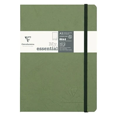 Afbeelding van Clairefontaine 793433C C7390 Age Bag collectie Elastisch Gebonden Notitieboek My Essential Groen A5 14,8x21cm 192 Genummerde DOT pagina&#039;s Ivoorwit Papier 90g Gelamineerde Lederachtige Cover