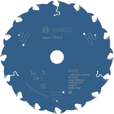 Afbeelding van Bosch Blauw Cirkelzaagblad Expert for Wood 168x20x1,8/1,2 mm, T16 2608901874