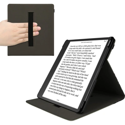 Afbeelding van kwmobile e reader hoesje geschikt voor Amazon Kindle Scribe (2024) hoes Ereader flip case met standaard Kunstleren cover Meisje boeken design in zwart / beige