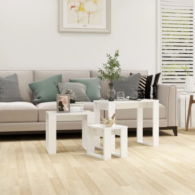 Afbeelding van 3 delige Tafeltjesset bewerkt hout hoogglans wit