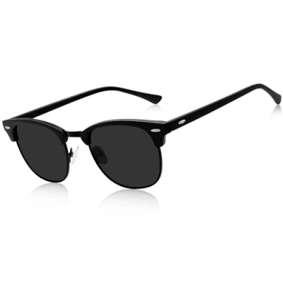 Afbeelding van KANASTAL Gepolariseerd Zonnebril Dames en Heren Retro Half Montuur Metal Zonnebrillen Klassiek Mode Met UV400 Bescherming Trekking Vierkante Unisex Zwart