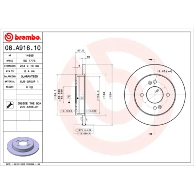 Afbeelding van Brembo Remschijf 08.A916.10