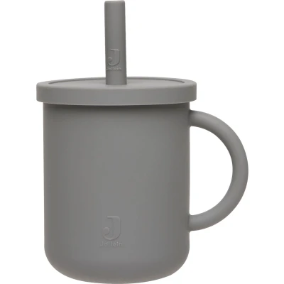 Afbeelding van Jollein siliconen rietjesbeker met rietje Storm grey (270 ml)