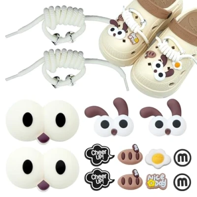 Afbeelding van schoenbedels Crocs, doe het zelf Crocs stekerset, 3D grote ogen voor klompen, PVC schoenbedels, cartoonschoendecoratie kinderen, jongeren en volwassenen (14 stuks),