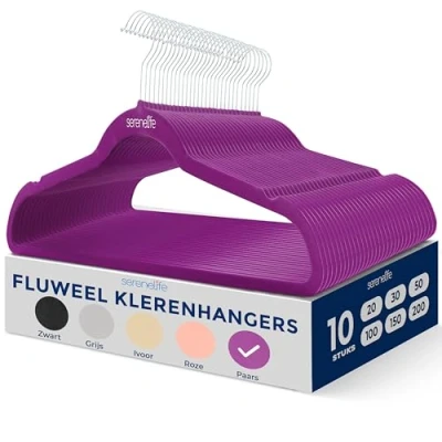 Afbeelding van SereneLife Kleerhangers, Fluwelen Hangers, Antislip Duurzame Kledinghangers Set 10 Stuks, Met 360 Draaihaak