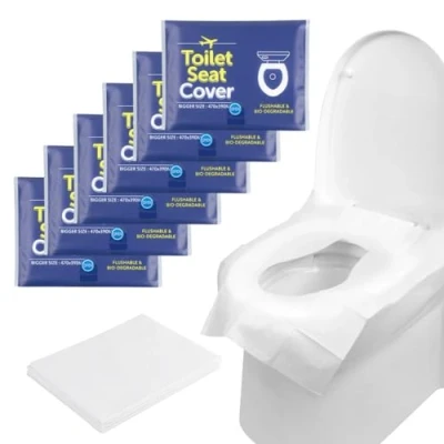Afbeelding van Romon 48 stuks grote wegwerp wc brilhoezen, biologisch afbreekbare 47 x 39 cm, deksel en kinderwc brilhoes, voor reizen in de open lucht