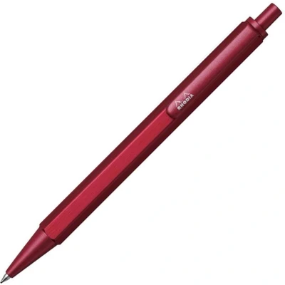Afbeelding van RHODIA 9384C navulbare balpen ScRipt zeshoekige behuizing van geborsteld aluminium rood intrekbare punt met hoge precisie 0,7 mm, zwarte inkt collectie