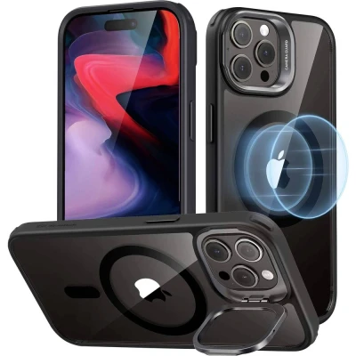 Afbeelding van ESR Classic Hybrid HaloLock Case + Stash Stand Backcover Apple iPhone 15 Pro Max Transparant, Zwart MagSafe compatible