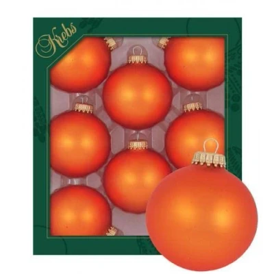 Afbeelding van LAUSCHAER kerstboomversiering 8 delige set ballen uni mat oranje, 6,7 cm, met gouden kroontjes + 50 snelhangers in goud gratis bij je bestelling erbij