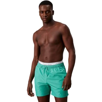 Afbeelding van Calvin Klein Swimwear Medium Double Zwemshorts, Heren, Maat: Small, Jade tide