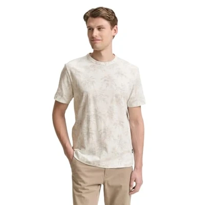 Afbeelding van TOM Tailor MIT Palmen Tshirt print, Heren, Maat: Medium, Off white stripe palm design