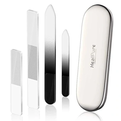 Afbeelding van Glazen nagelvijl en Shiner 4 stuks dubbelzijdige geëtste kristallen nagelvijlen nano nagelpolijstmachines, professionele salonmanicure gereedschapsset voor acryl natuurlijke nagels, perfect