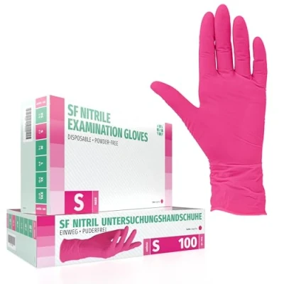 Afbeelding van Nitrilhandschoenen 100 stuks doos (S, magenta) wegwerphandschoenen, onderzoekshandschoenen, nitrilhandschoenen, poedervrij, zonder latex, niet steriel, latexvrij, black, disposibl