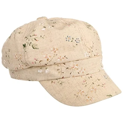 Afbeelding van Lipodo Flowers Linnen Newsboy Pet Dames cap visor muts met klep voor Lente/Zomer S (55 56 cm) beige