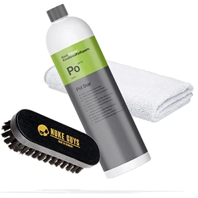 Afbeelding van detailmate Set voor het reinigen en onderhouden van leer, kussens textiel, Koch Chemie leer stofferingsring, 1 liter, Nuke Guys borstel S + microvezeldoek