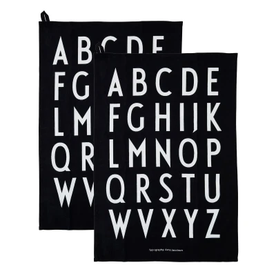 Afbeelding van Design Letters 100% katoen Klassieke theedoeken Zwarte en decoratieve set van 2, Oeko Tex gecertificeerd, zacht, absorberend droogt snel, machinewasbaar voor dagelijks gebruik