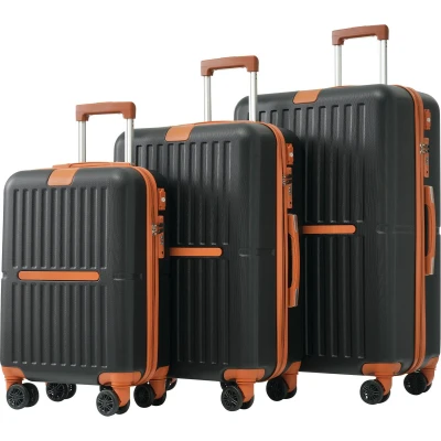 Afbeelding van Merax Kofferset M L XL Harde Koffers met USB Poort Bekerhouder en TSA Slot Reiskoffers op 4 Wielen Handbagage ABS Materiaal Zwart + Bruin