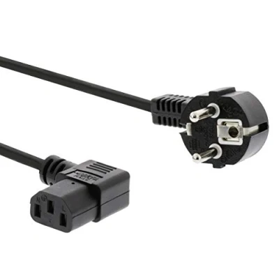 Afbeelding van PremiumCord netsnoer 230 V 5 m, stroomkabel met geaard contact schuin naar koude aansluiting C13 gehoekt, IEC 320, PC 3 polig, kleur zwart