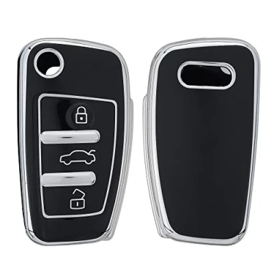Afbeelding van kwmobile Autosleutel hoesje compatibel met Audi 3 knops hoes behuizing Sleuteletui in zwart/zilver