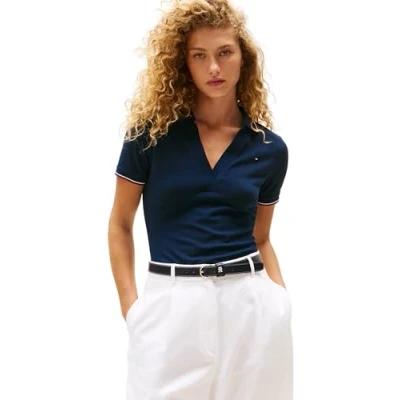 Afbeelding van Tommy Hilfiger S/S Polo voor dames, Blauw (Donker Nacht Marine), XXL