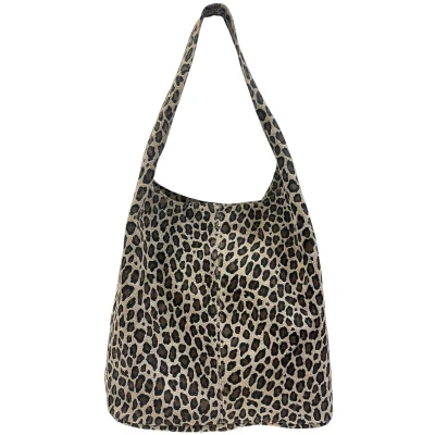 Afbeelding van Suède shopper schoudertas trendy met luipaardprint 1 stuk bruin ruw leer