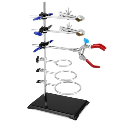 Afbeelding van QWORK® laboratoriumstandaardset 60 cm, laboratoriumstandaard met verstelbare clips en ronde banden voor scheikundige fysische experimenten in laboratoria