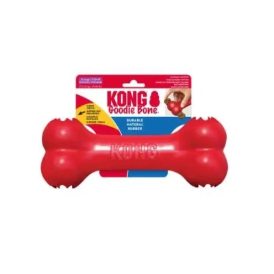 Afbeelding van KONG Goodie Bone Klassiek duurzaam natuurlijk rubberen hondenbeen, ondersteunt mentale betrokkenheid traktatie dosering rood voor extra grote honden