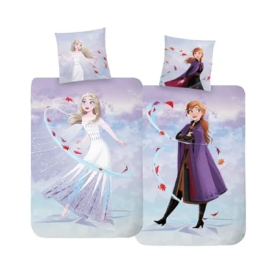 Afbeelding van MTOnlinehandel Beddengoed 135 x 200, kinderbeddengoed Anna &amp; Elsa, meisjesbeddengoed, 100% katoen, 1 kussensloop 80 cm + dekbedovertrek 200 cm, ritssluiting, Frozen